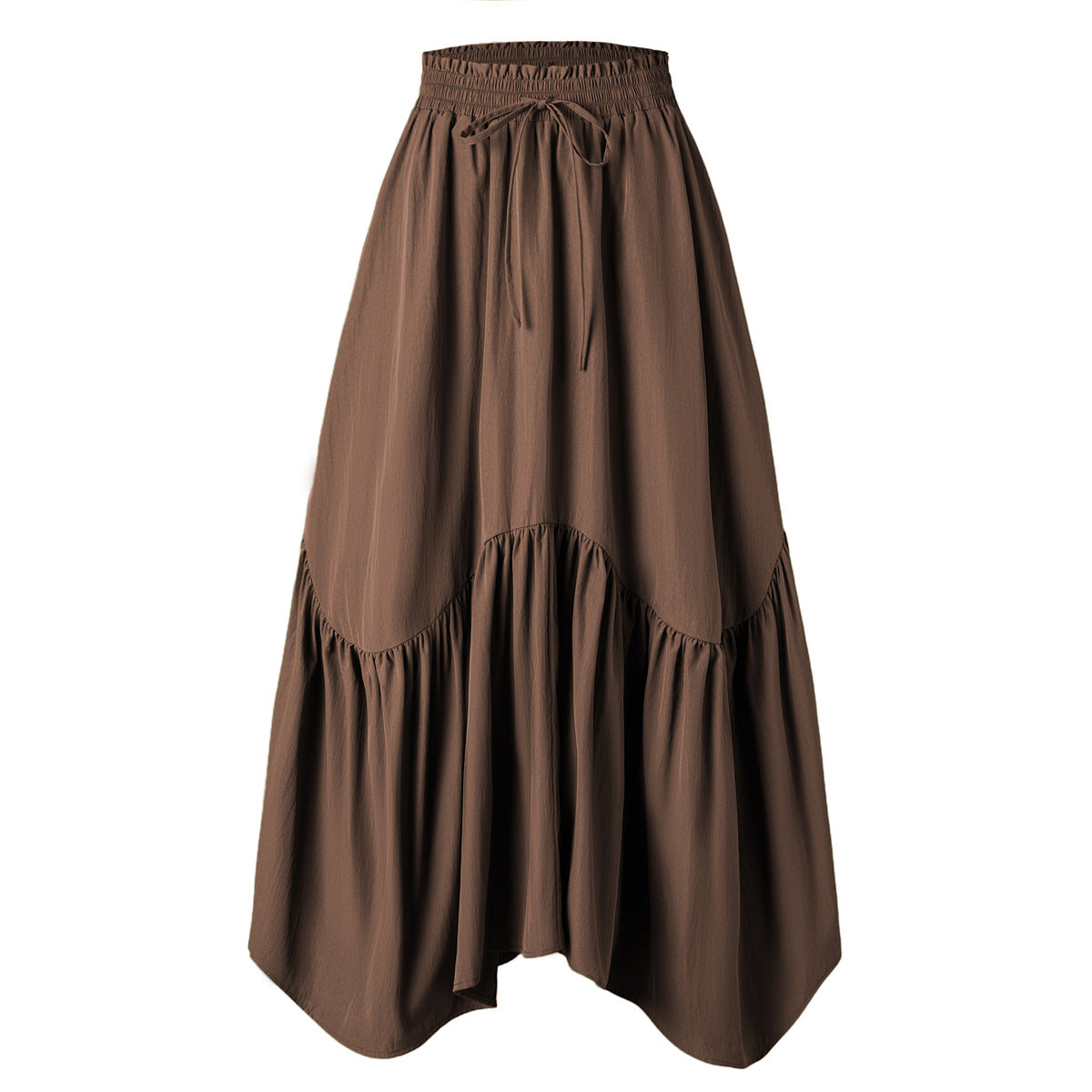 Women Wave Lace up Adjustable Skirt High Waist Elastic Large Swing Skirt Retro Long Skirt - ALZO