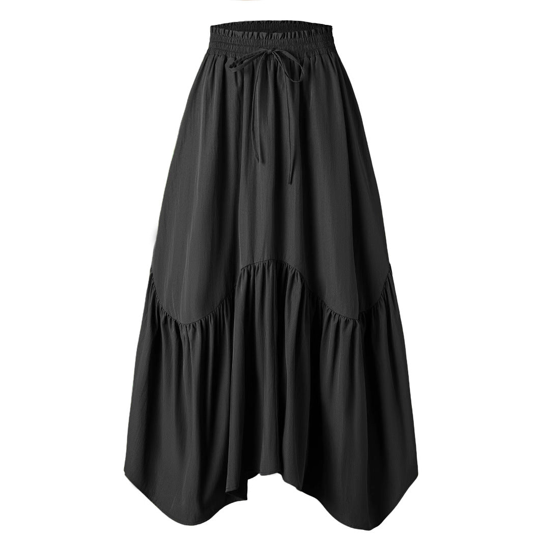 Women Wave Lace up Adjustable Skirt High Waist Elastic Large Swing Skirt Retro Long Skirt - ALZO