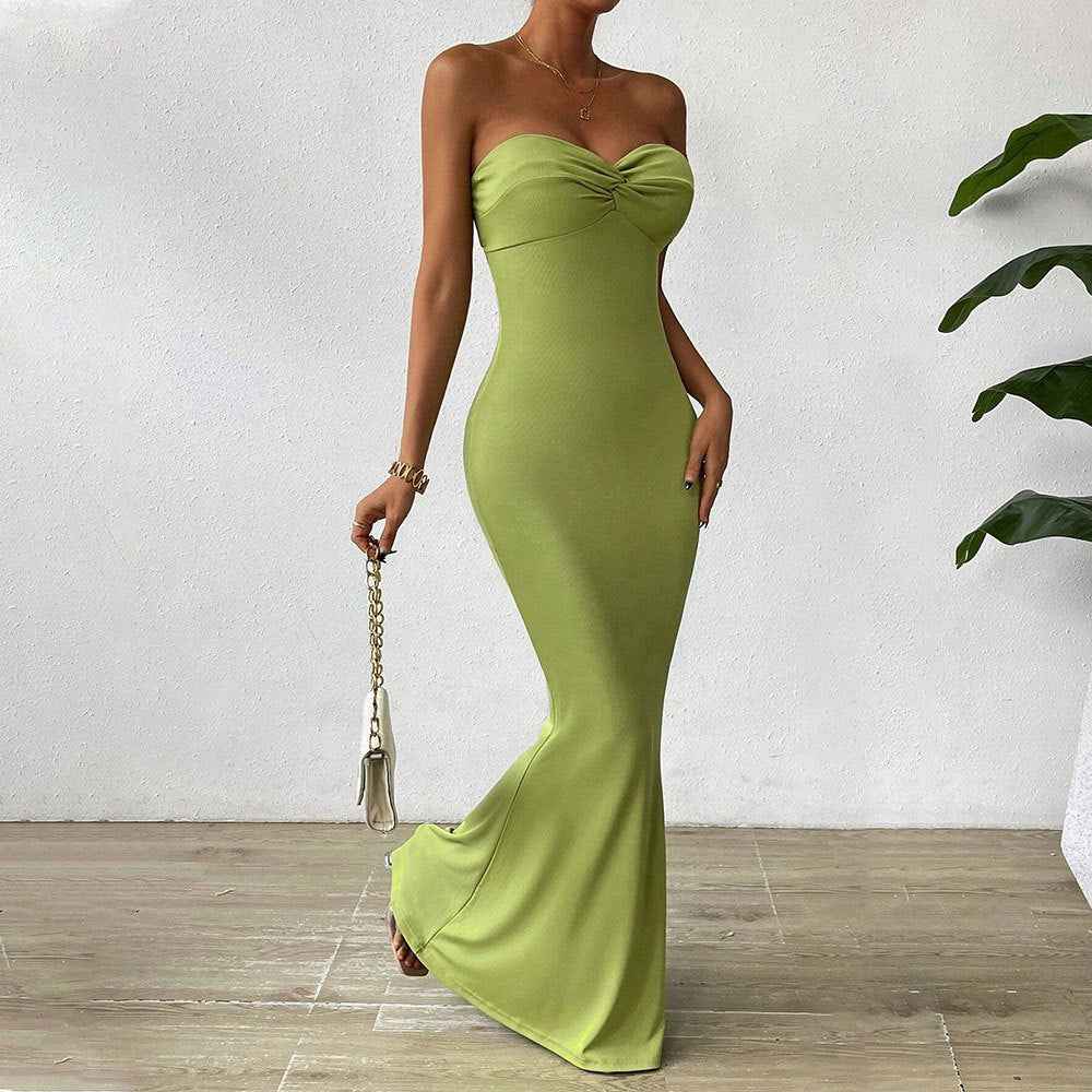 Women Sexy Tube Top Dress Summer Backless Sneaky Sheath Dress