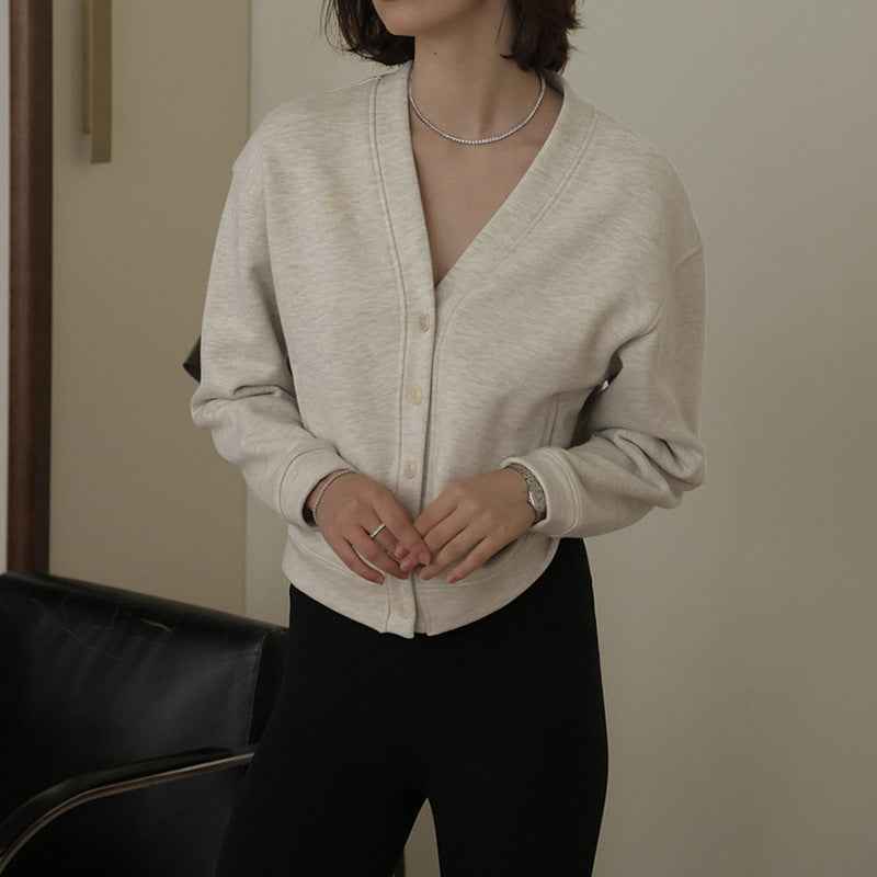 Autumn Winter Classic French V neck Sweatshirt Cardigan Retro Affordable Luxury Hong Kong Pure Cotton Comfortable Niche High End Top
