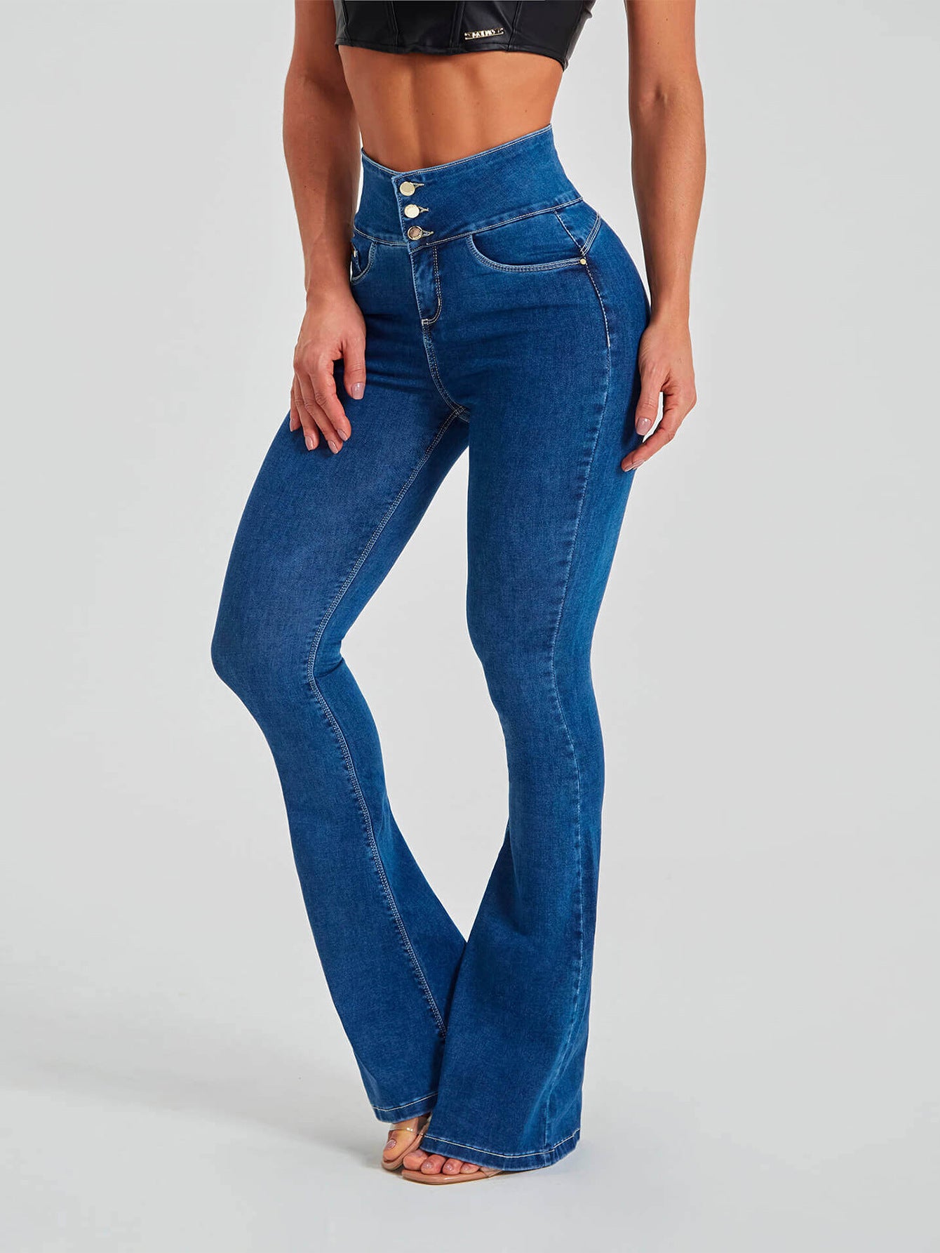 High Waist Slim Stretch Shaping Bell Bottom Pants Women Jeans - ALZO