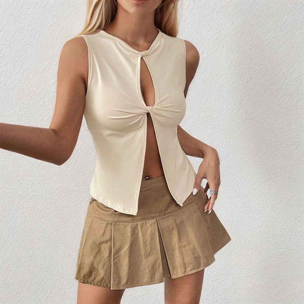 Elegant Intellectual Women Clothing Spring Summer Sexy T shirt Short Cropped Exposed Design Top