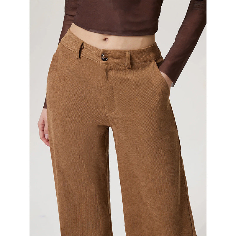 Women Clothing Retro Straight Wide Leg Corduroy Trousers - ALZO