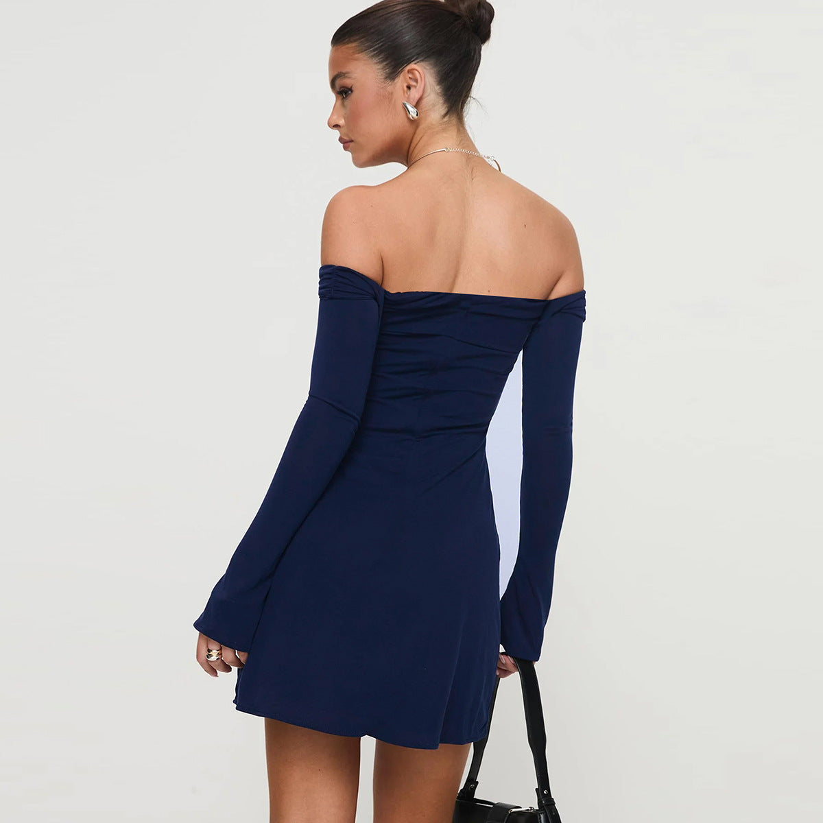 Autumn Winter Women Clothing Long Sleeve Dress Sexy Off Neck Tube Top Backless Hip Dress - ALZO