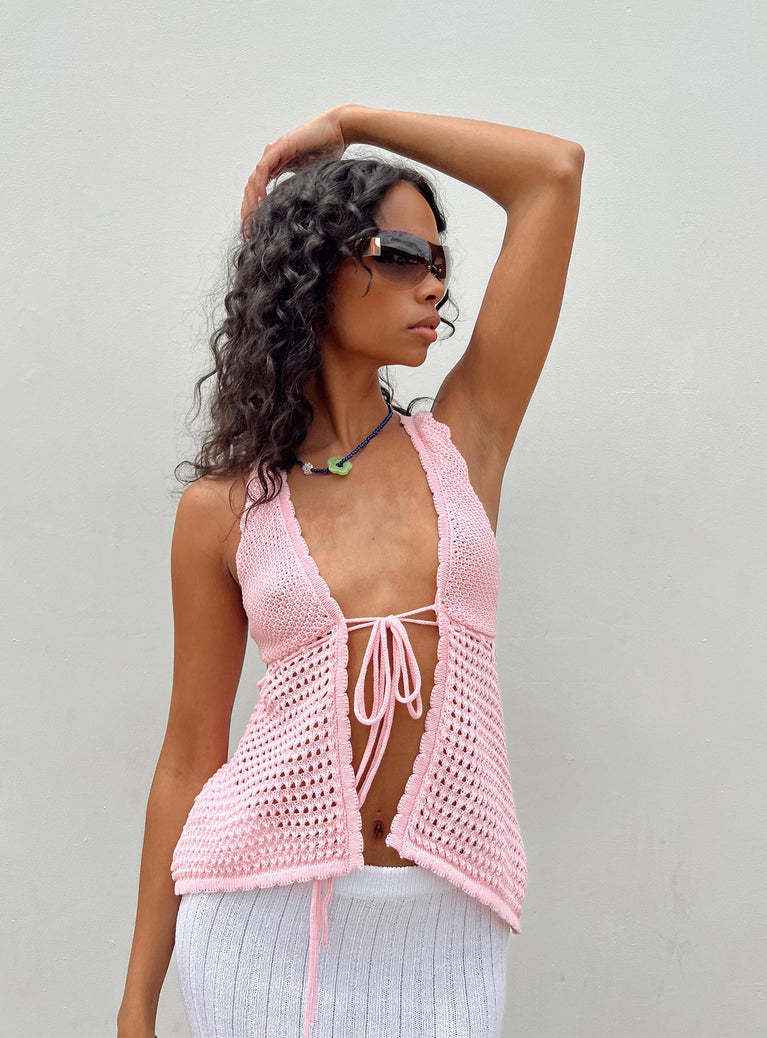 Women Clothing Summer V neck Sling Vest Sexy Backless Lace up Knitwear Top Women