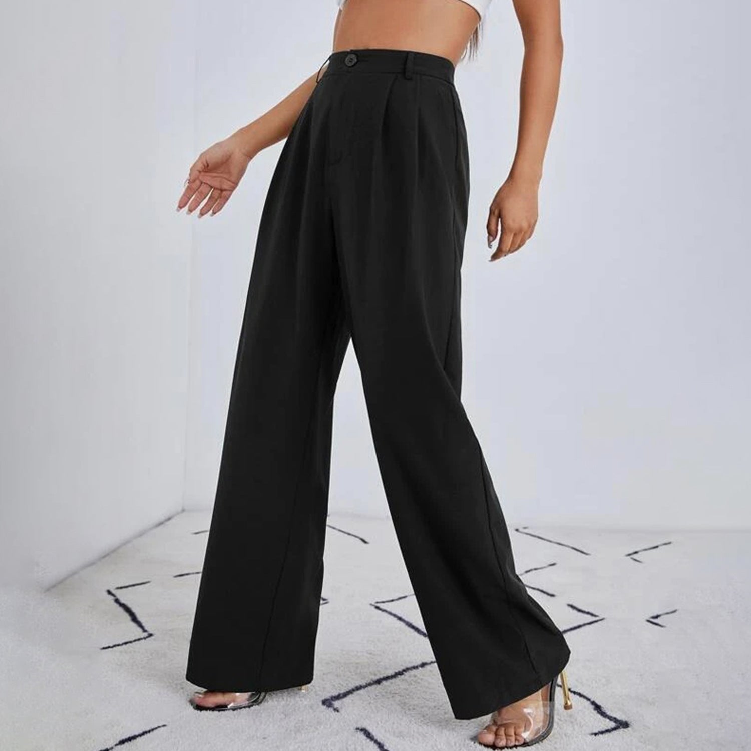 Autumn Solid Color Zipper Straight Leg Trousers Work Pant Women - ALZO