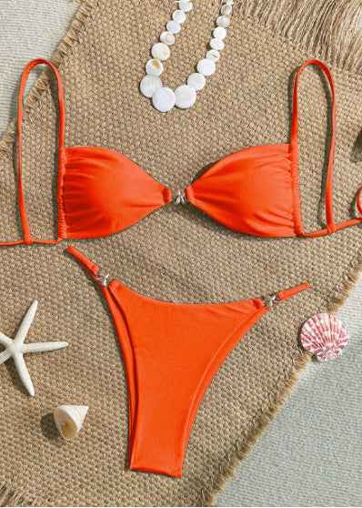 Popular String Shoulder Strap Lace up Sexy Bikini Women Triangle Cup Bikini Seaside Beach Spring