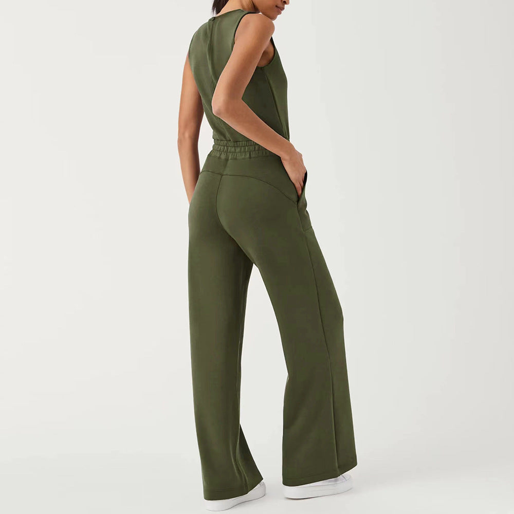Women Jumpsuit Autumn Casual Clothing Sleeveless Wide Leg Trousers Jumpsuit - ALZO
