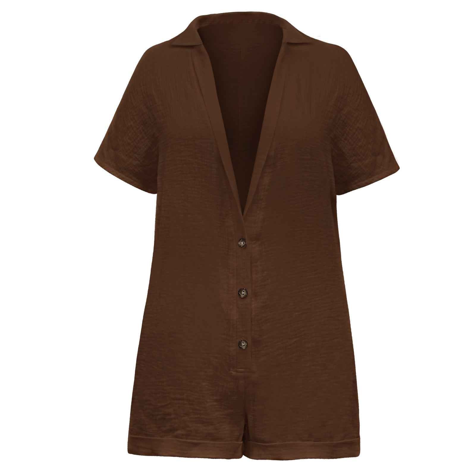 Cotton Linen Breathable Comfortable Loose Button Deep V-neck Sexy Casual Women Romper Romper