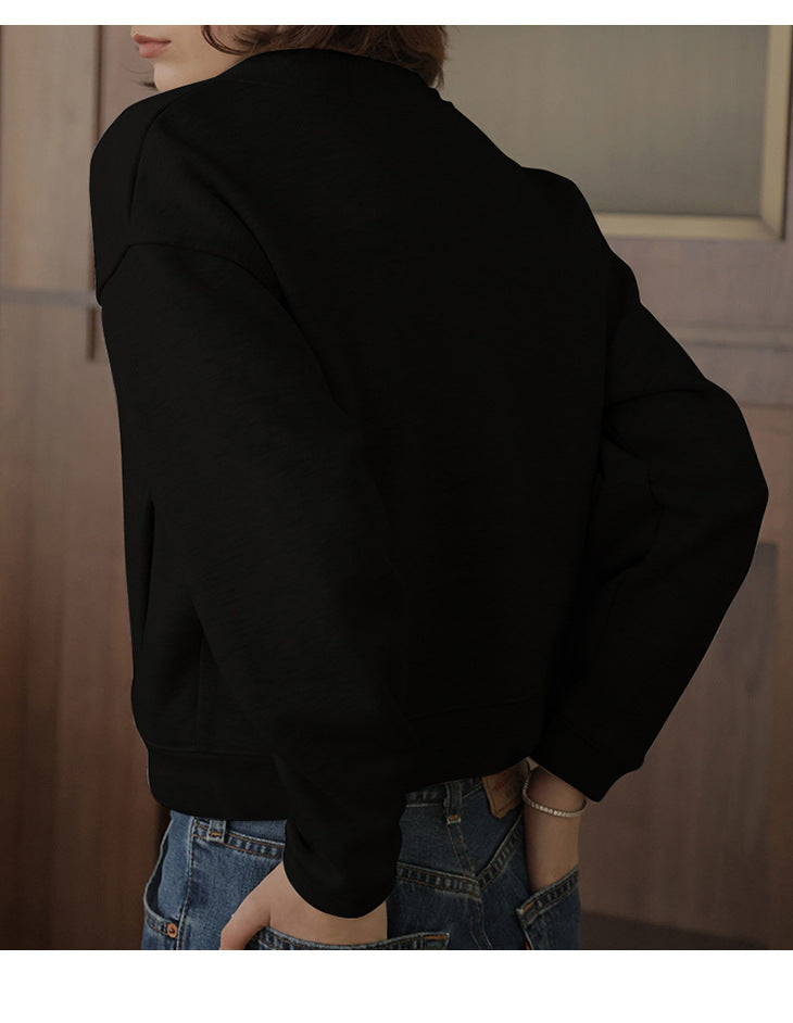 Autumn Winter Classic French V neck Sweatshirt Cardigan Retro Affordable Luxury Hong Kong Pure Cotton Comfortable Niche High End Top - ALZO