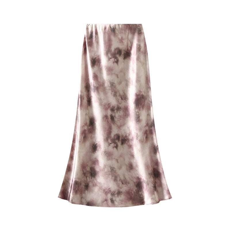 Ink Satin Fishtail Skirt Spring High Waist Slimming Midi Dress - ALZO