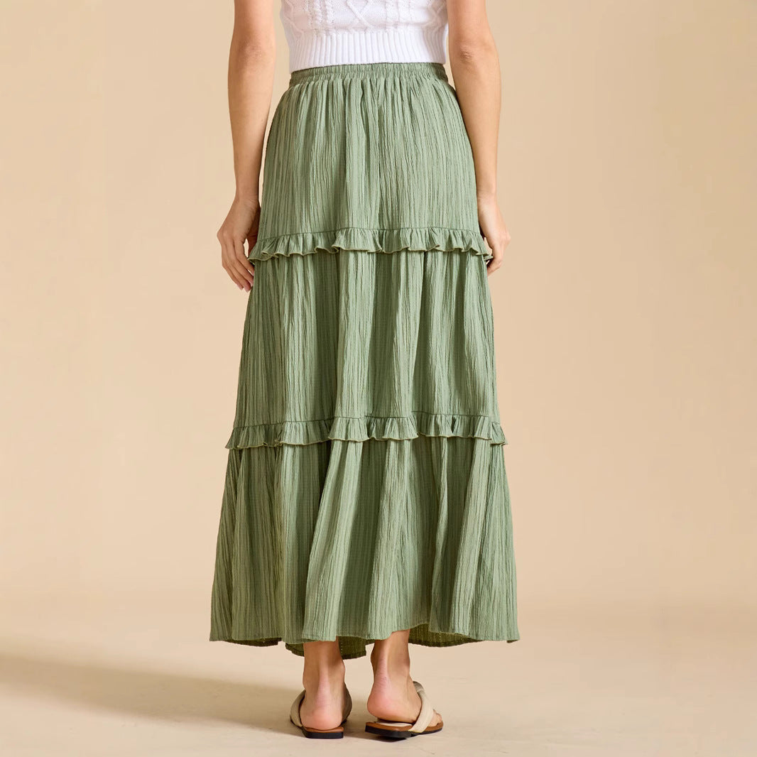 Drawstring Lace Skirt High Waist Elastic plus Size A line - ALZO