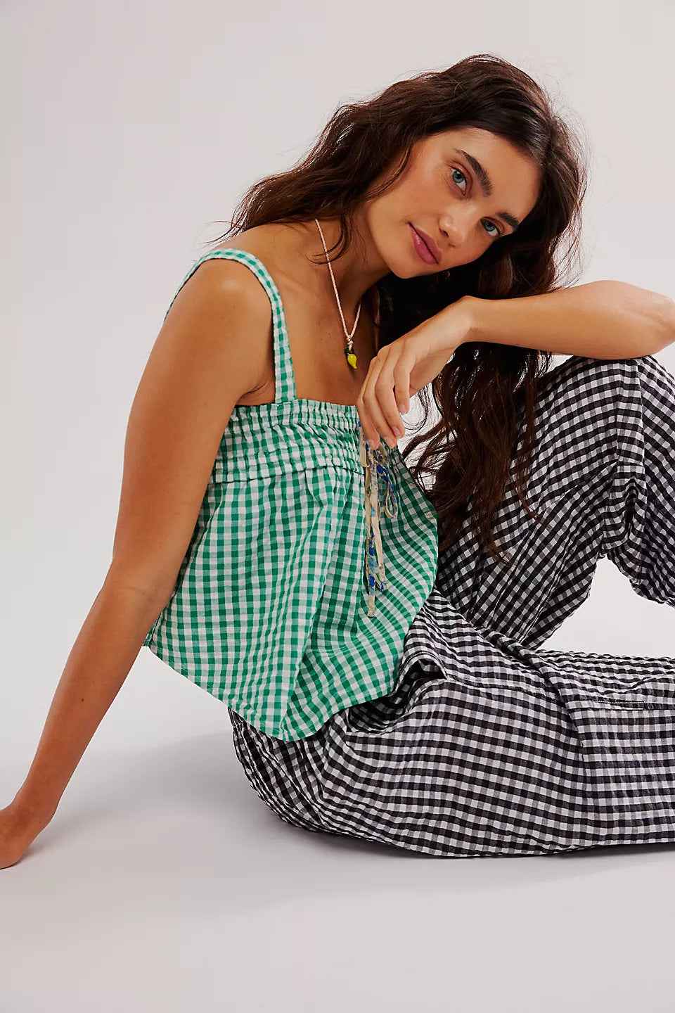 Summer Women Top Plaid Pleated Stitching Sexy Small Vest