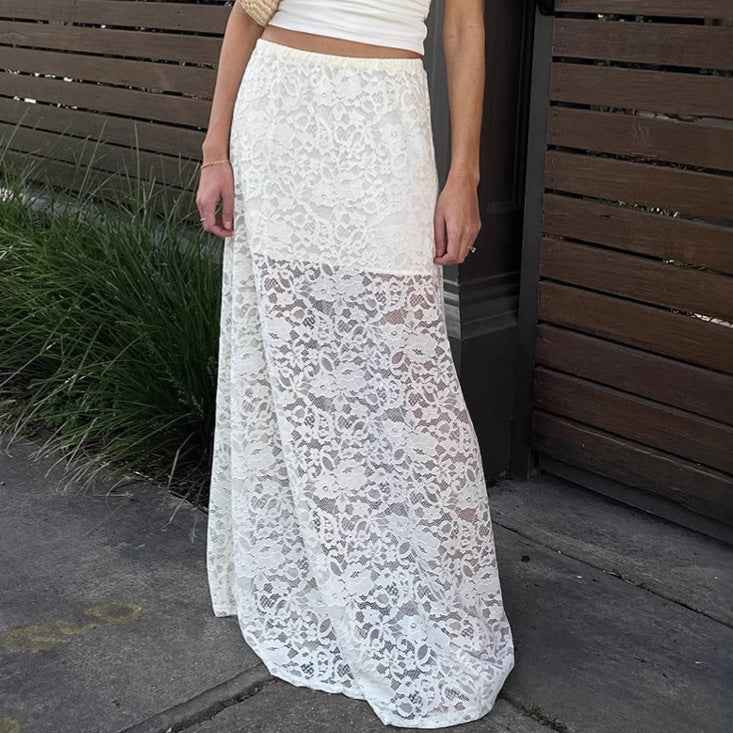 Spring Jacquard Hollow Out Cutout Lace Skirt Sexy Sexy Long Skirt Women