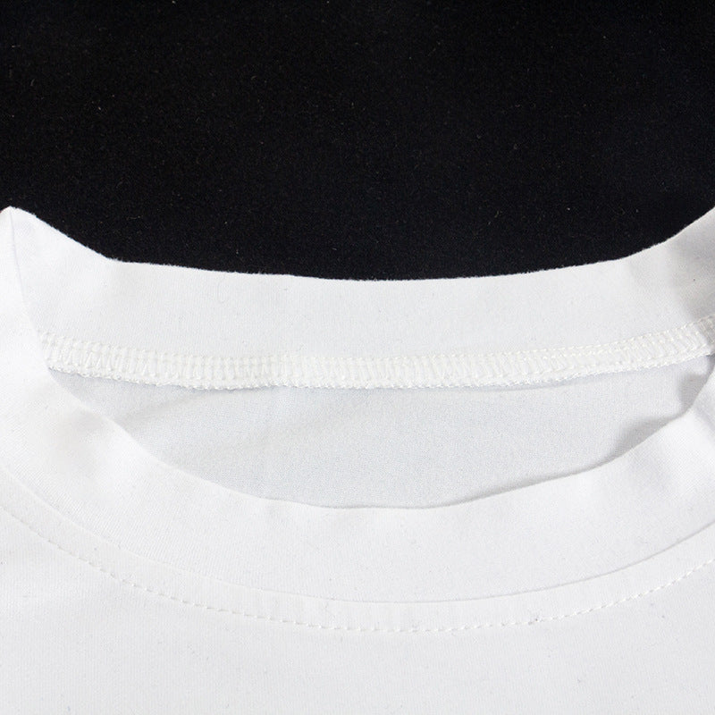 Summer Solid Color Round Neck Short Sleeves Letter Graphic Printed Short Cropped Women T shirt - ALZO