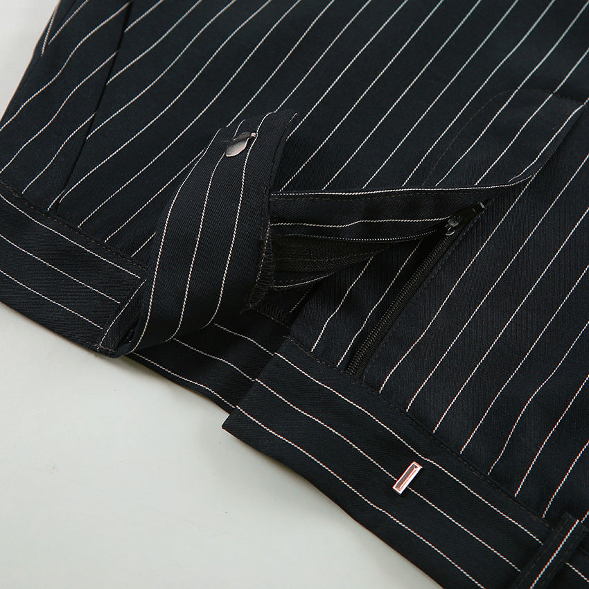 Office Slim Fit High Waist Striped Slit Straight Skirt Autumn Women Clothing - ALZO