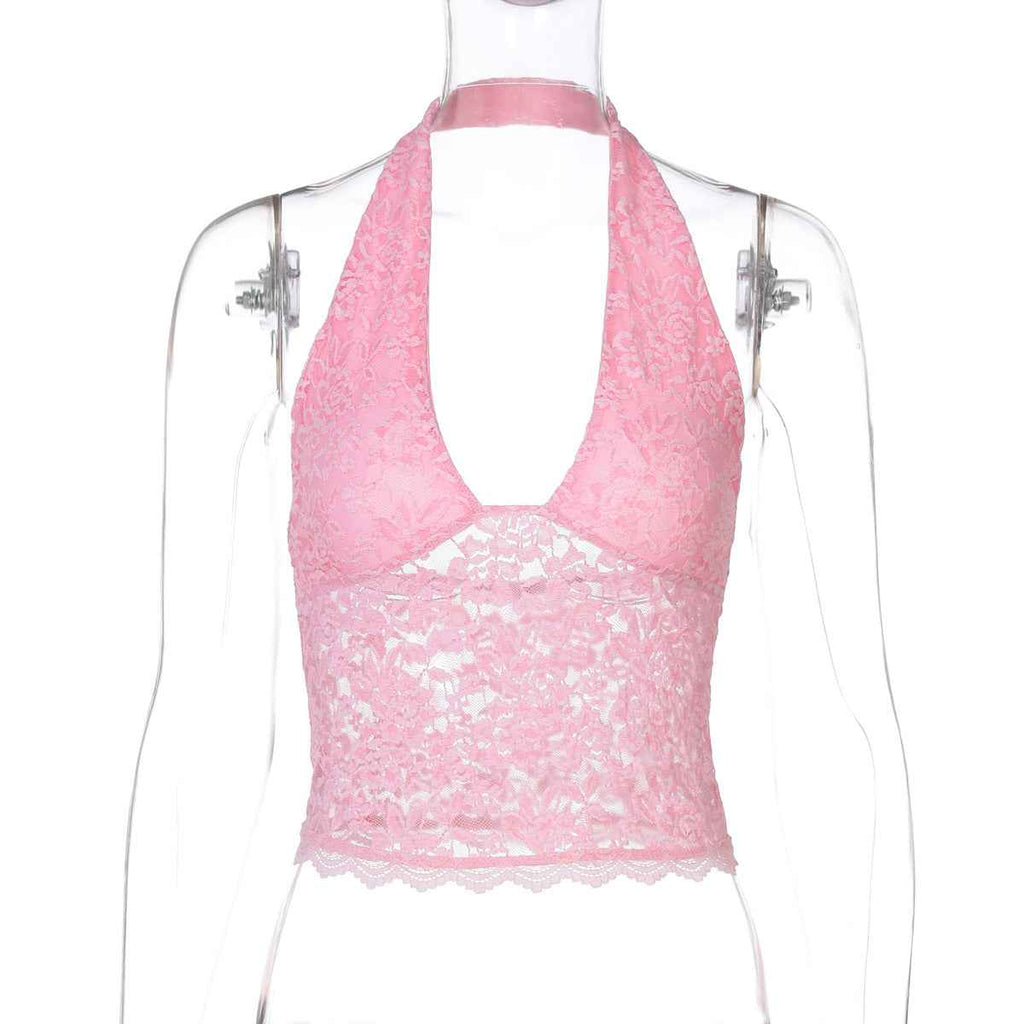 Women Clothing Winter Sexy Hollow Out Cutout Lace Slim Sexy Vest All Matching Halter Top