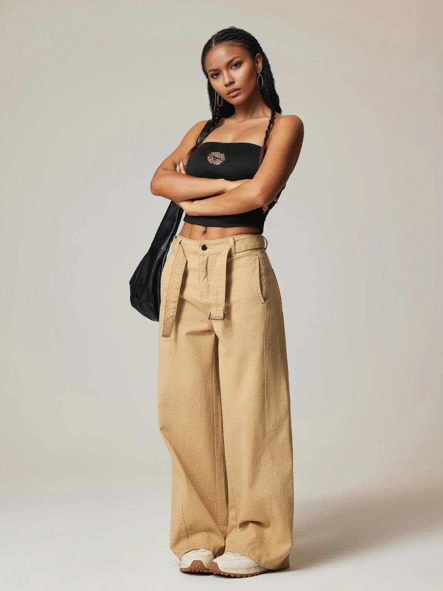 Spring Casual Straight Leg Pants Women Jeans Women Wide Leg Pants with Belt Jeans Women - ALZO