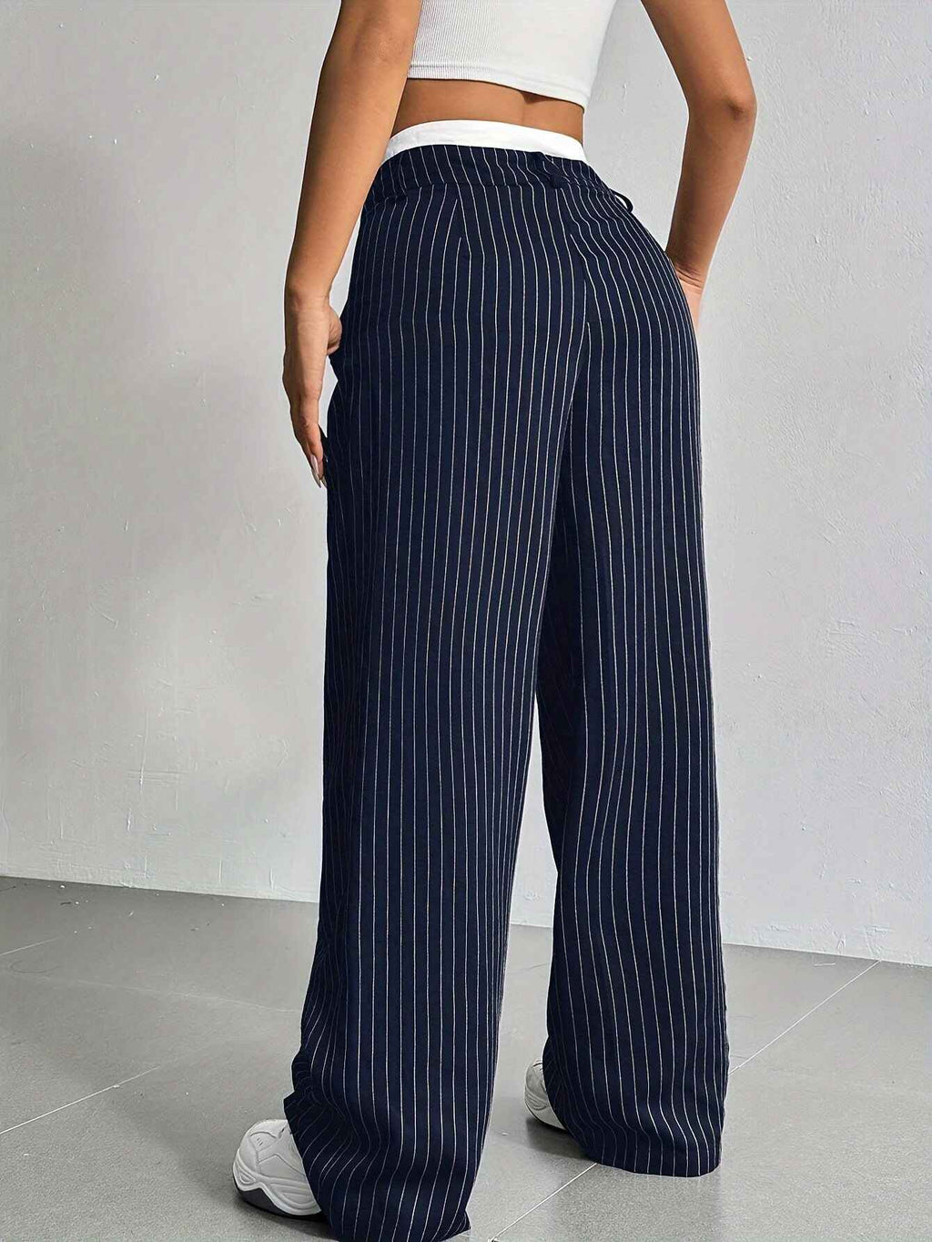 Autumn Winter Casual High Waist Stitching Work Pant Simple Loose Drooping Straight Leg Pants