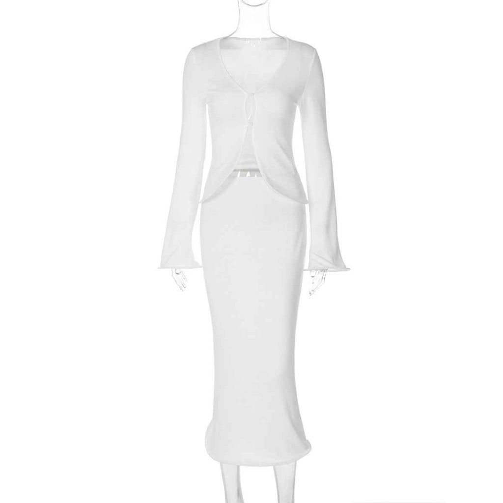 Sexy Long Sleeve Cardigan Top Slim Fit Bud Edge Private Clothing Skirt Sets Women