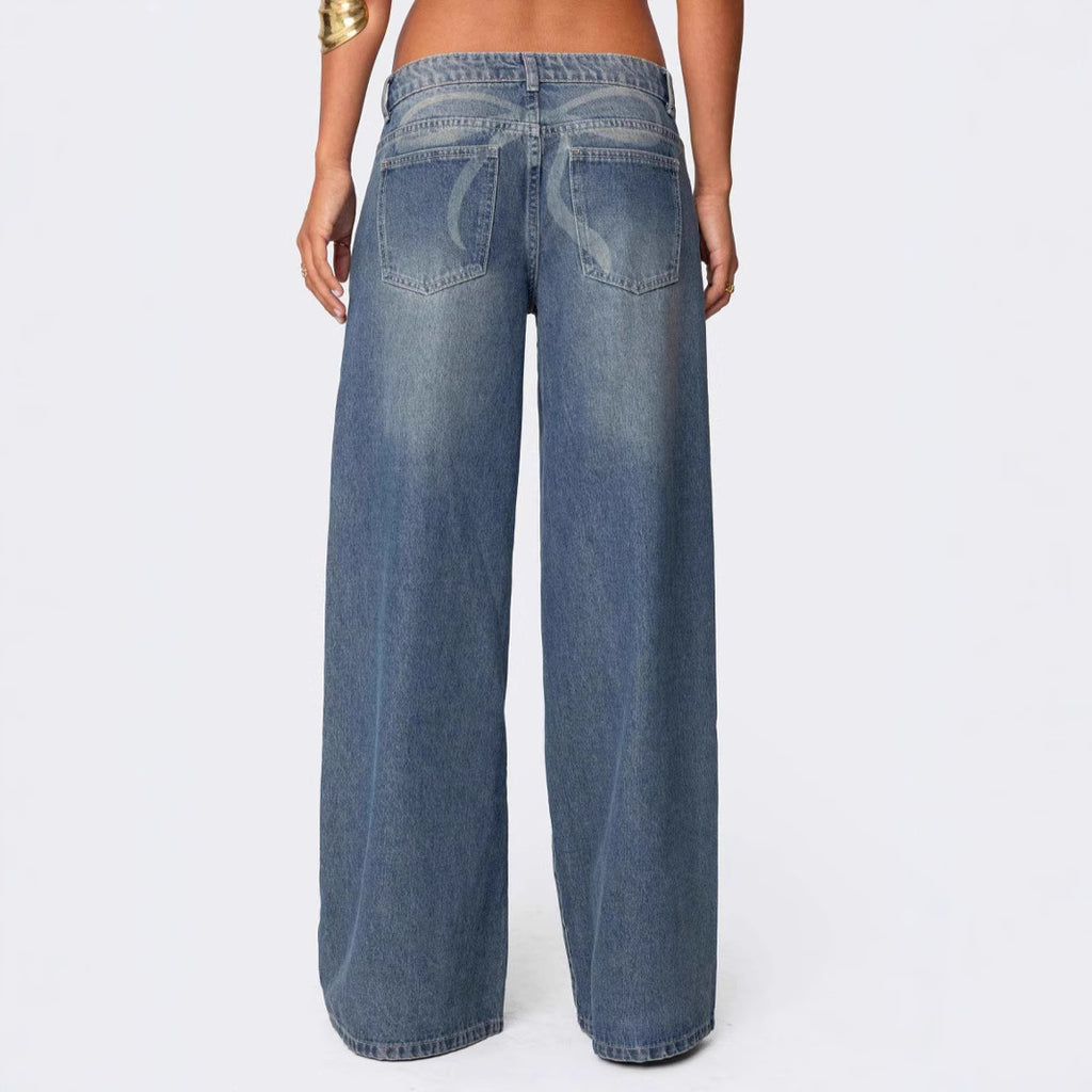 Loose Wide Leg Printed Denim Trousers Women Jeans - ALZO