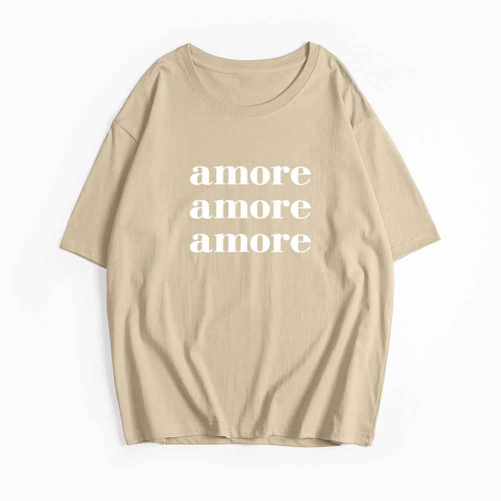 Printed T shirt Women Summer Loose round Neck Cotton Short Sleeve Top