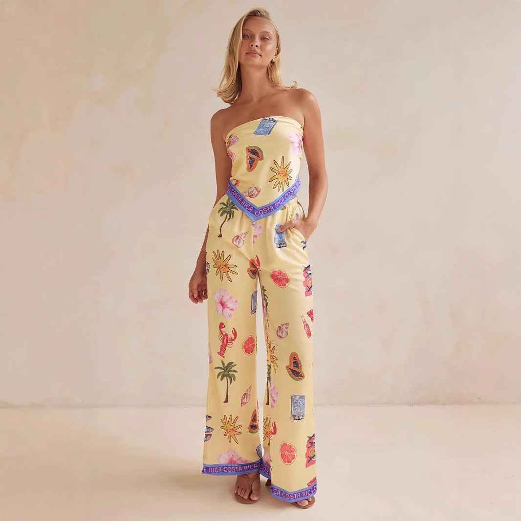 Summer Positioning Sexy Print Tube Top Wide Leg Two Piece Sets