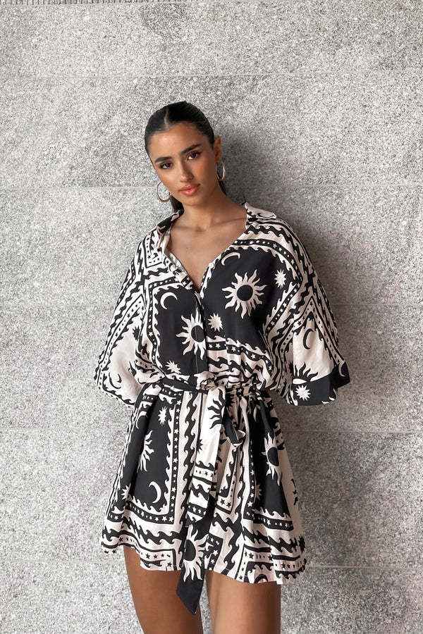 Summer Women Waist Controlled Lace up Geometric Abstract Printed Sexy Jumpsuit Amplified craft