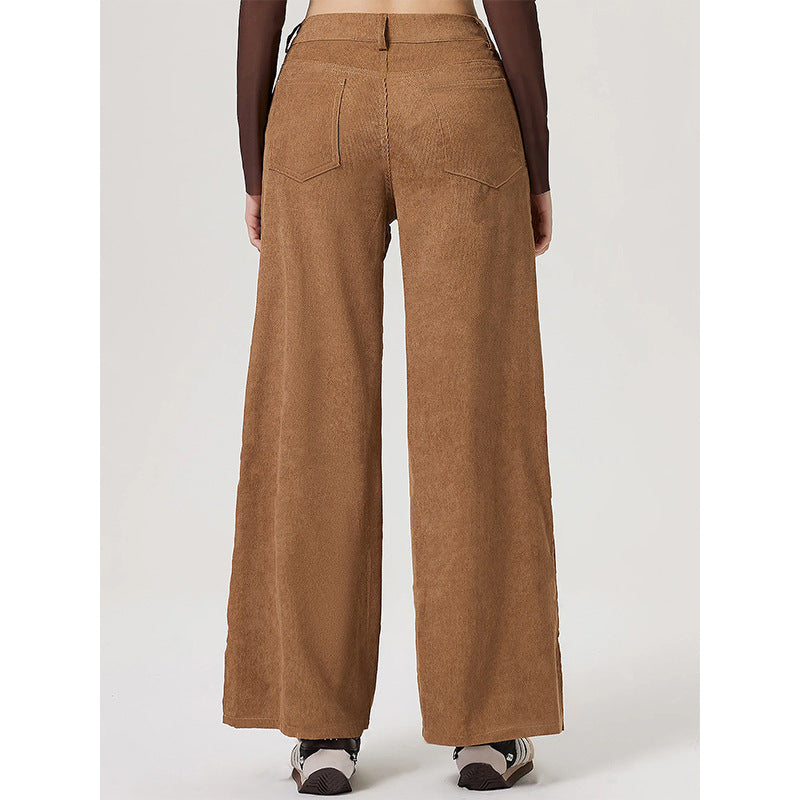 Women Clothing Retro Straight Wide Leg Corduroy Trousers - ALZO