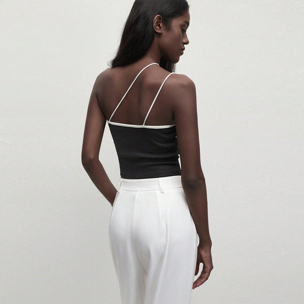 Women Clothing Unique Design Camisole Spring Summer Sexy Unilateral Spaghetti Straps Sleeveless Top - ALZO