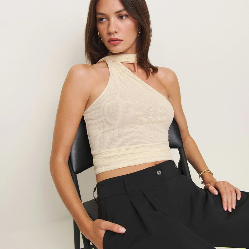 Fine Sunken Stripe Women Clothing Sexy Cool Strap Waist Tight Slim Fit Tank Top - ALZO