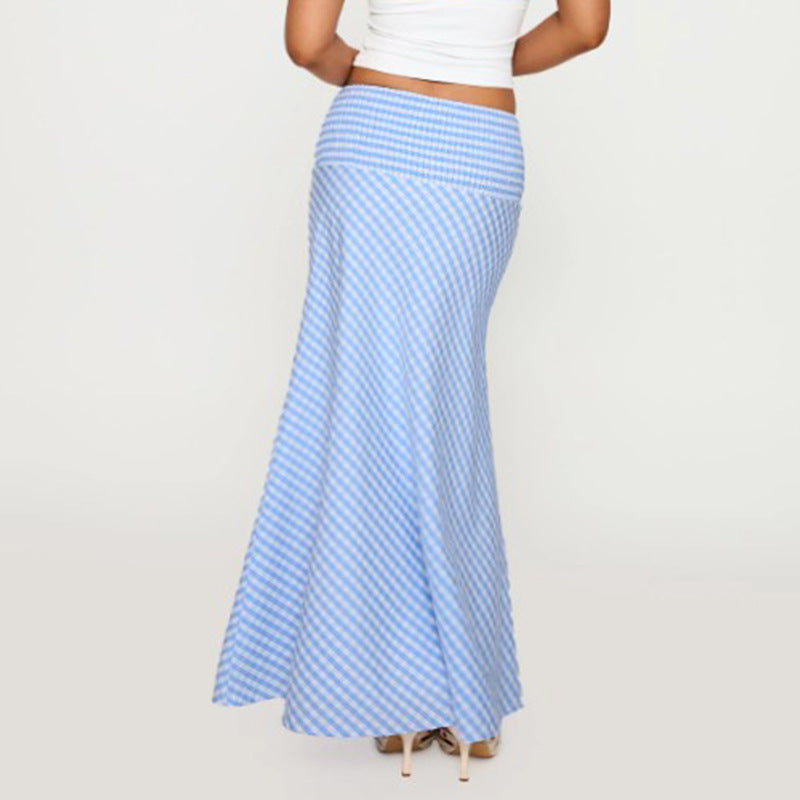 Summer Women Clothing Office Pattern Smocking Wide Waist Skirt Urban Hip Bag Fishtail Skirt - ALZO