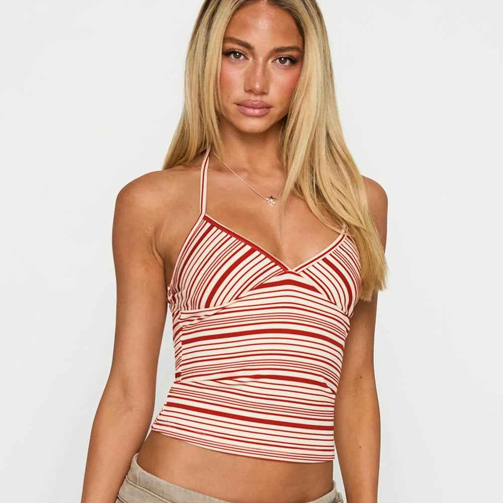 Sexy Personalized Summer Exclusive for Halter Strap Irregular Asymmetric Striped Vest for Women