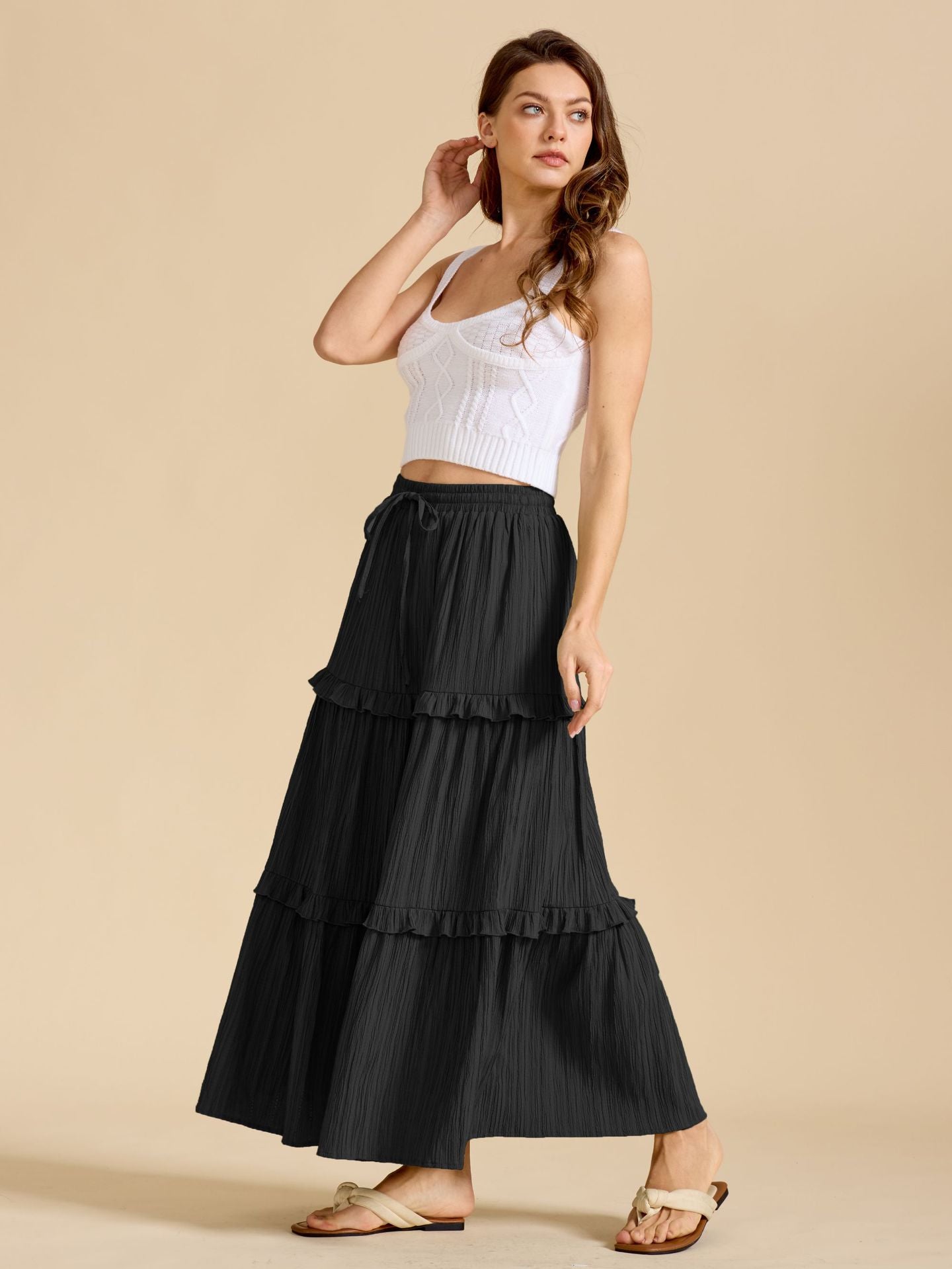Drawstring Lace Skirt High Waist Elastic plus Size A line - ALZO