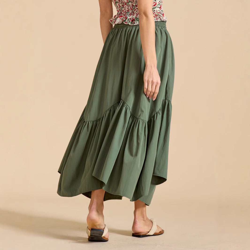 Women Wave Lace up Adjustable Skirt High Waist Elastic Large Swing Skirt Retro Long Skirt - ALZO