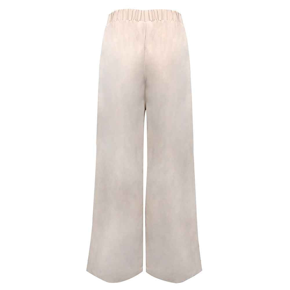 Loose Half Elastic Metal Decorative Solid Color Wide Leg Trousers for Women