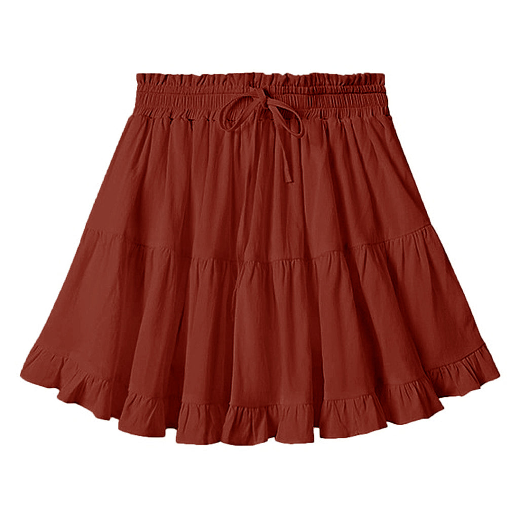 Women Clothing Drawstring Lace Skirt High Waist Elastic Pantskirt Beach All Matching Skirt Women - ALZO