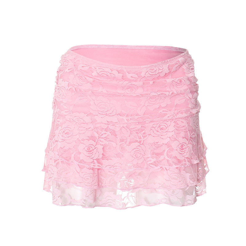Sexy Wind Beach Wave Solid Color Lace Mini Short Skirt Women - ALZO