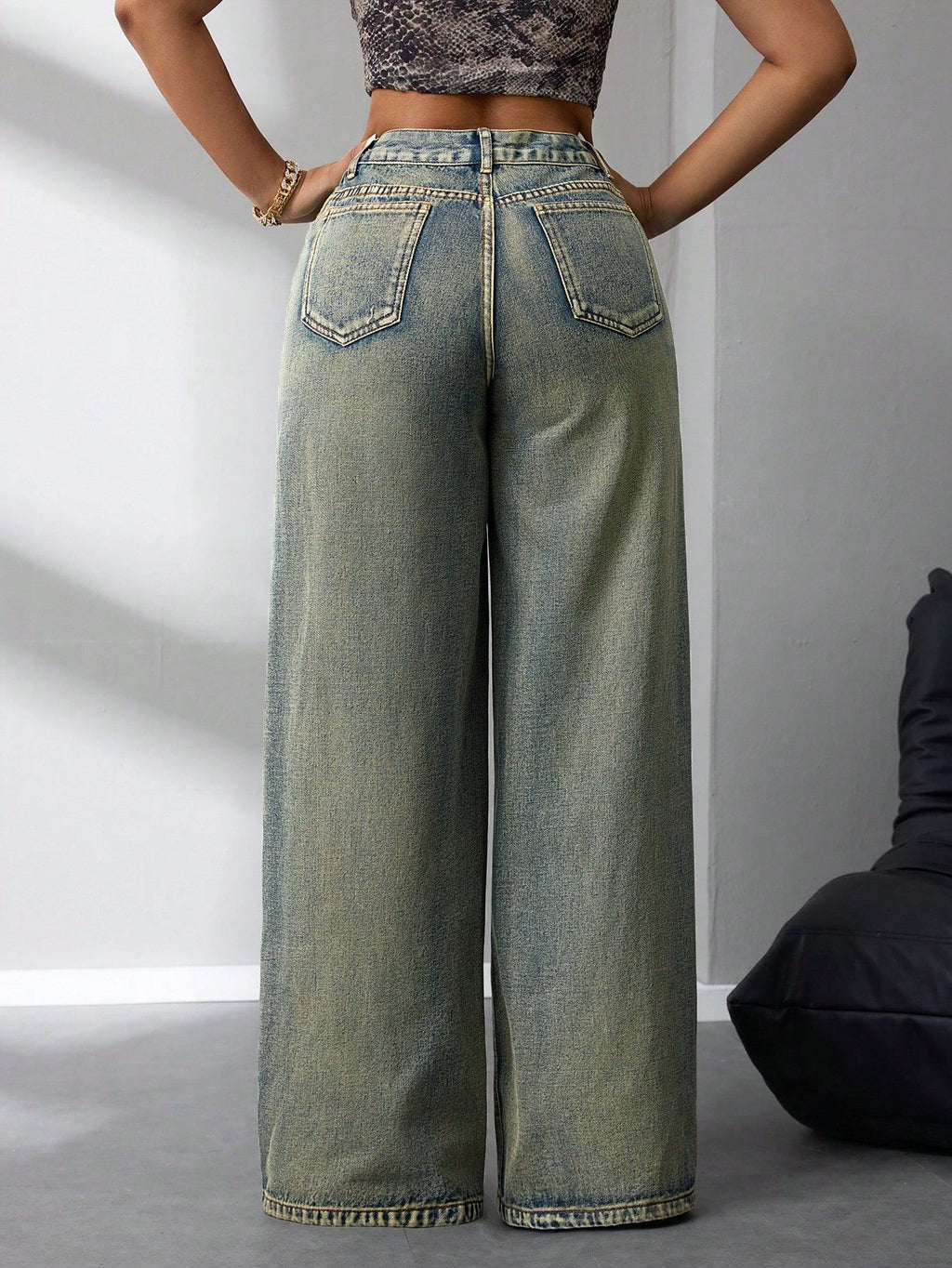 Women Clothing Retro Loose Wide Leg Jeans - ALZO
