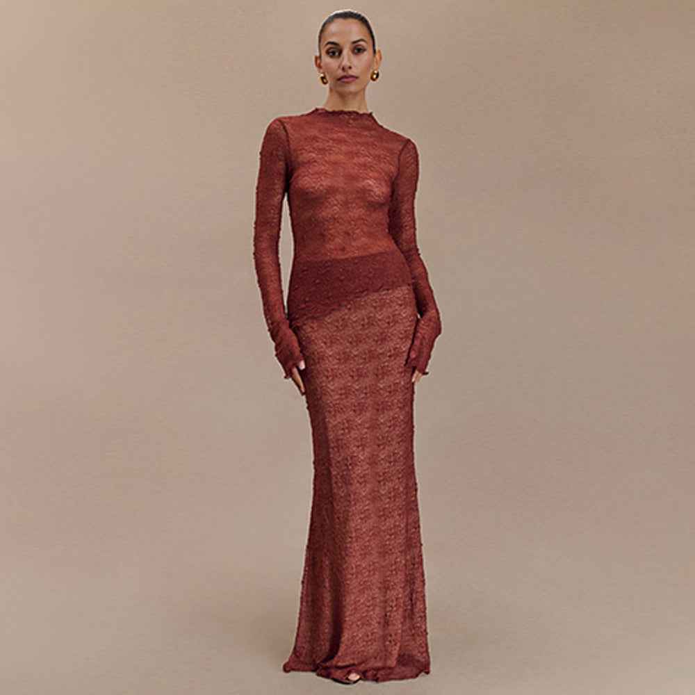 Summer Two Piece Sets Long Sleeve See through T shirt Slim Fit Sexy Skirt