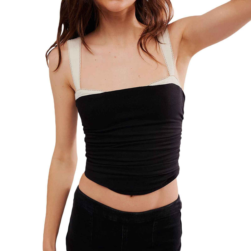 Spring Summer Women Clothing Pleating Contrast Color Sexy Small Vest Women