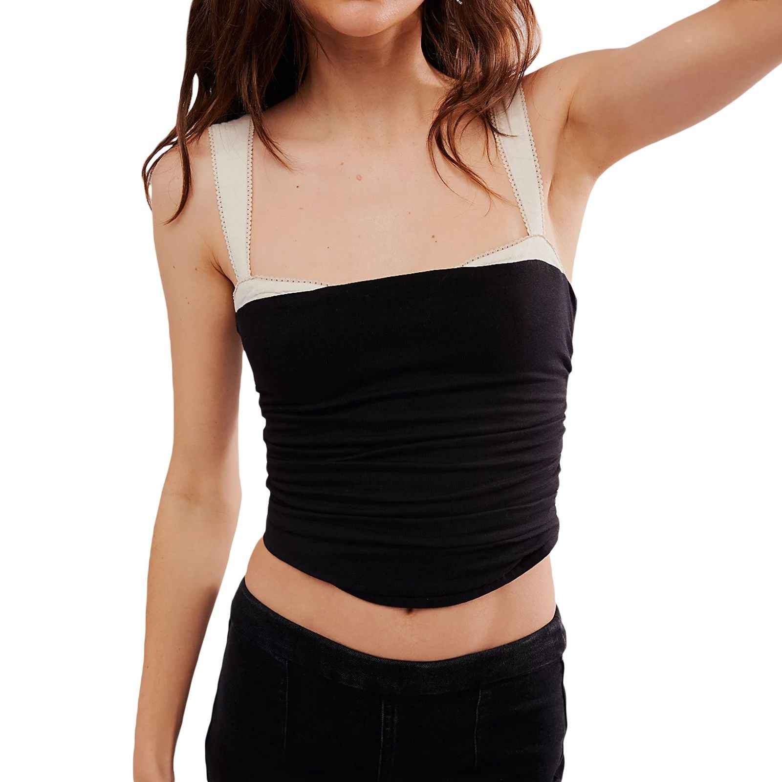 Spring Summer Women Clothing Pleating Contrast Color Sexy Small Vest Women