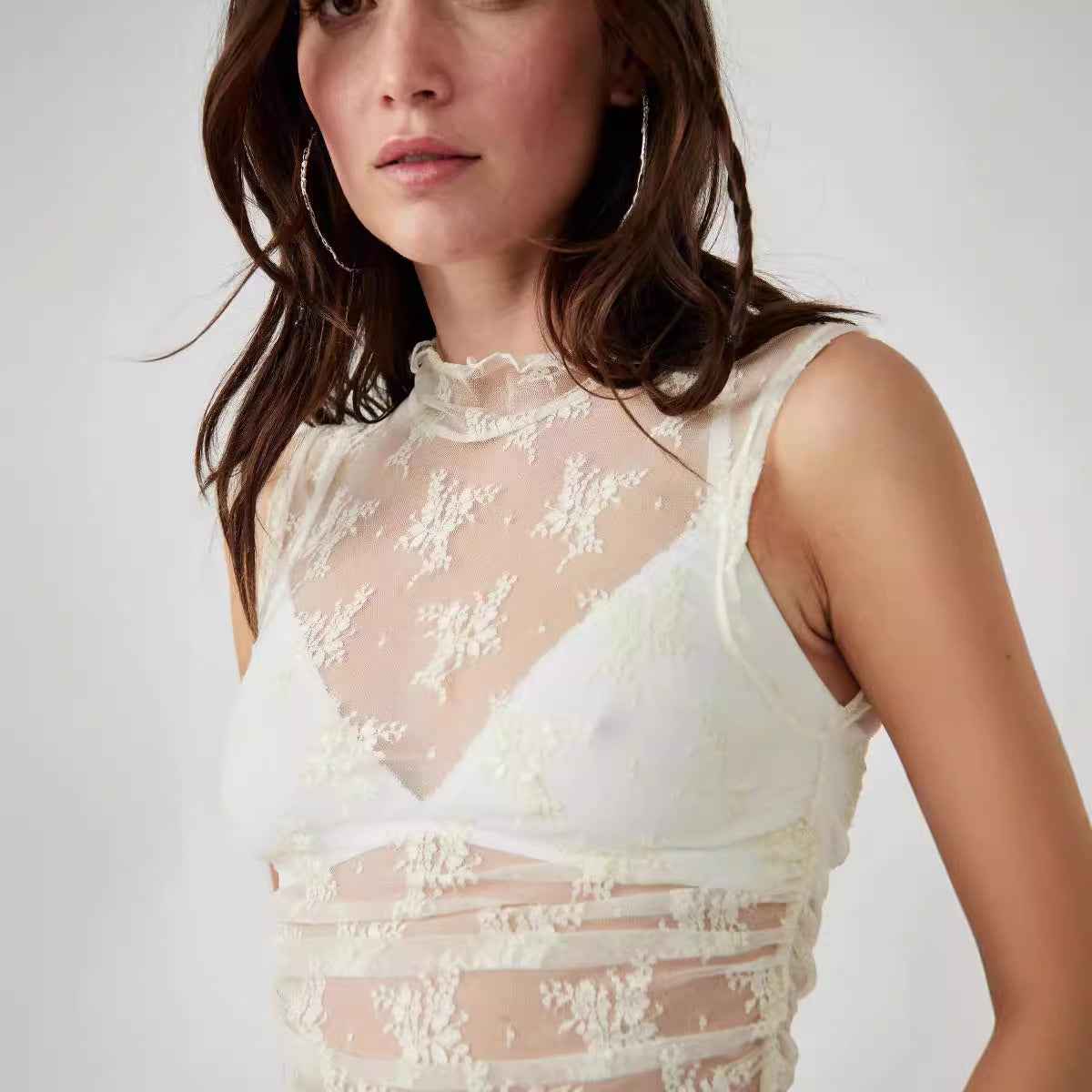 Summer Sexy Design Lace Women Inner Top Fashionable See Through Mesh Vest Women