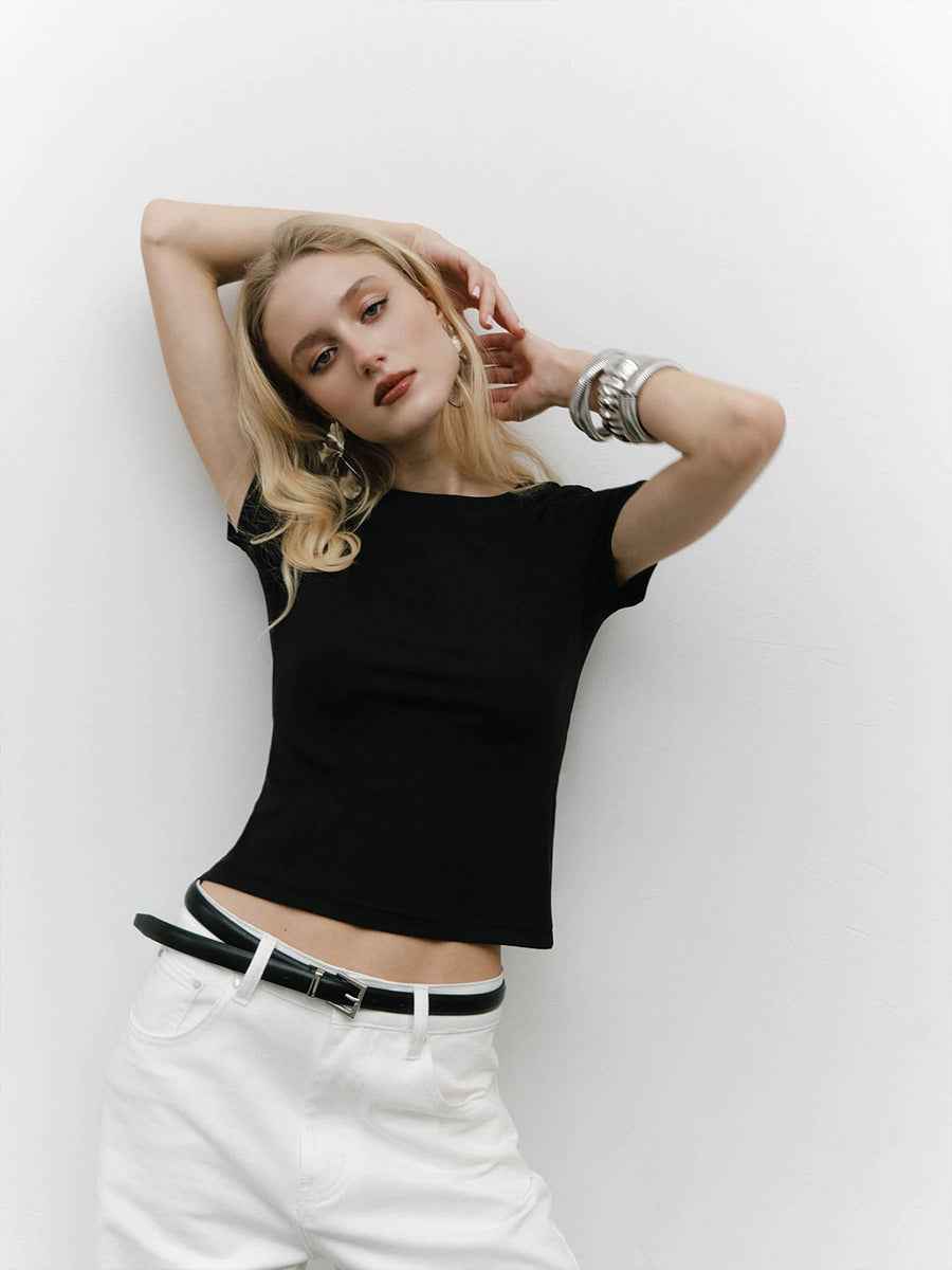 Simple Short Top Summer Sexy Cropped Short Sleeve Slim Fit Slimming T shirt
