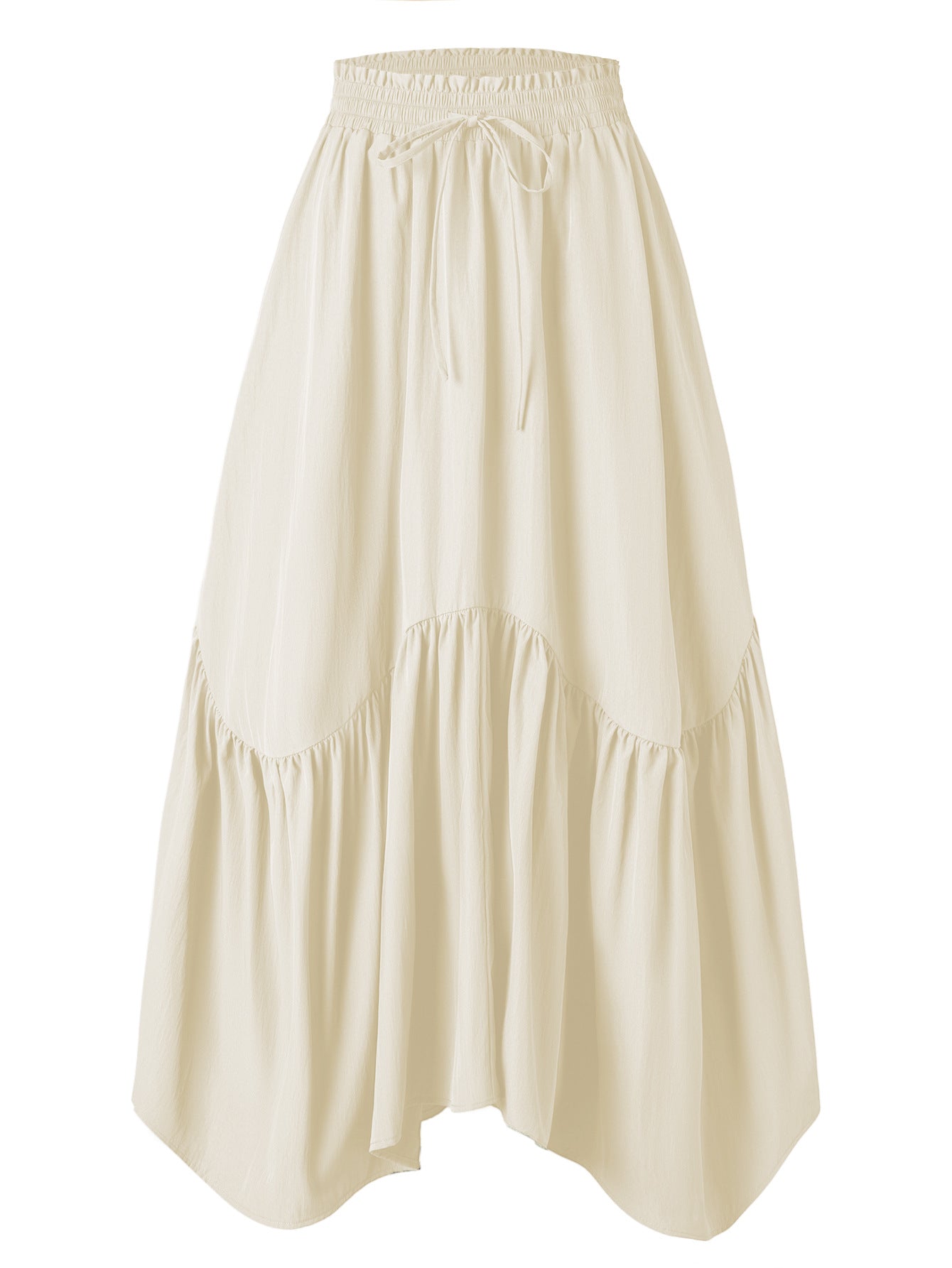 Women Wave Lace up Adjustable Skirt High Waist Elastic Large Swing Skirt Retro Long Skirt - ALZO