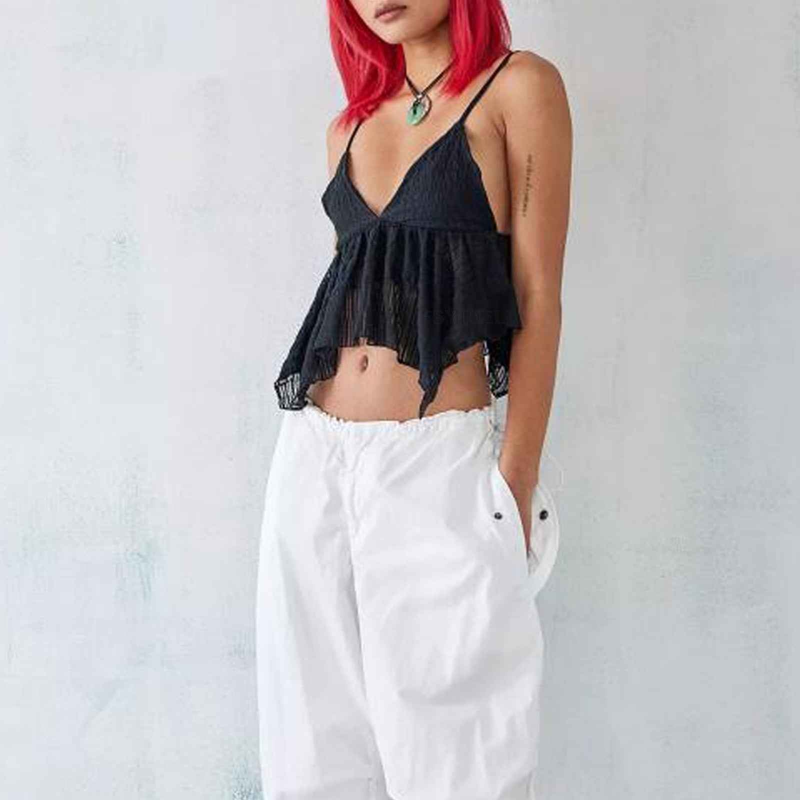 Summer Irregular Asymmetric Crop Top Spaghetti Strap Top Backless Sexy Sexy V Neck Strap Top