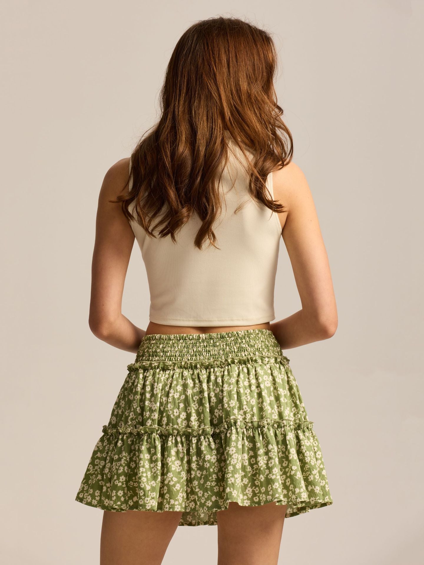 Floral Skirt Pants Lined A line Skirt High Quality Smocking Tight Waist Elastic Culottes - ALZO