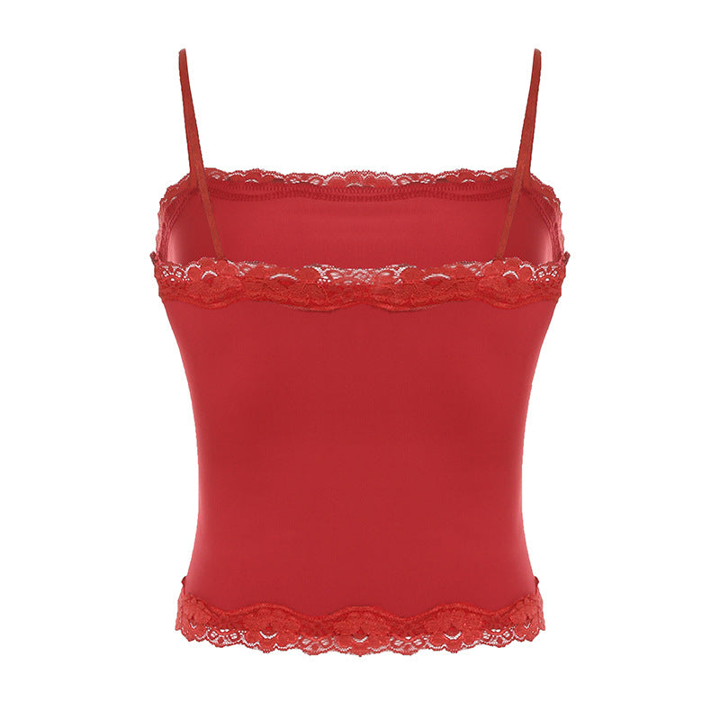 Summer Sexy Lace Spaghetti Strap Top Skinny Short Tube Top Sexy Basic All Matching Vest - ALZO