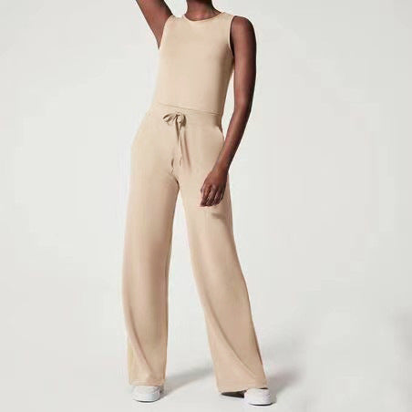 Women Jumpsuit Autumn Casual Clothing Sleeveless Wide Leg Trousers Jumpsuit - ALZO