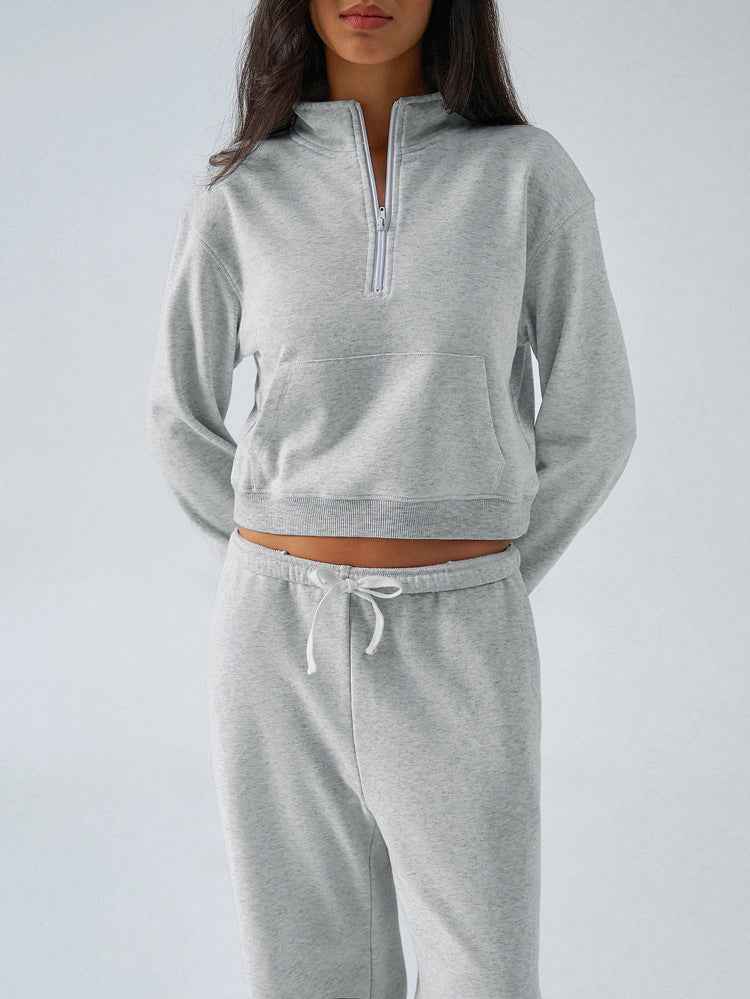 Autumn Winter Casual Sports Solid Color Half Zipper BM Long Sleeve Sweater Straigh Leg Pants Sets